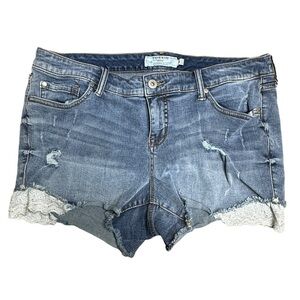 Torrid denim jean shorts distressed with lace 18